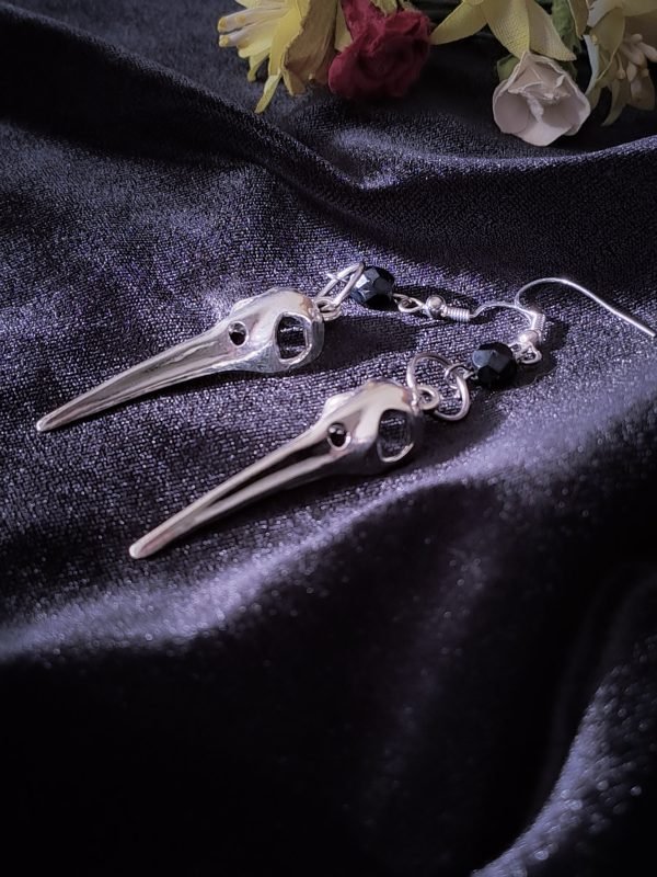 Birdskull Earrings - Black Glass & Small Ring - Image 9