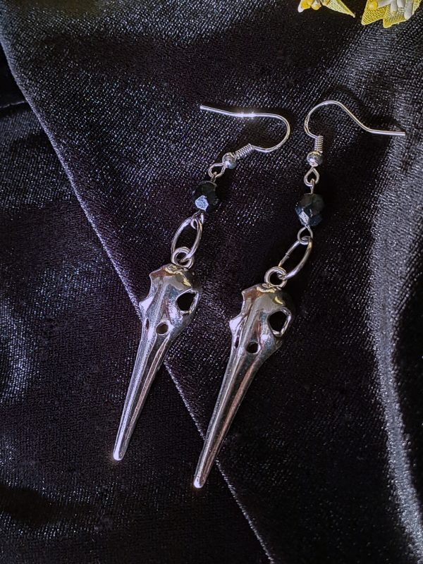 Birdskull Earrings - Black Glass & Small Ring - Image 10