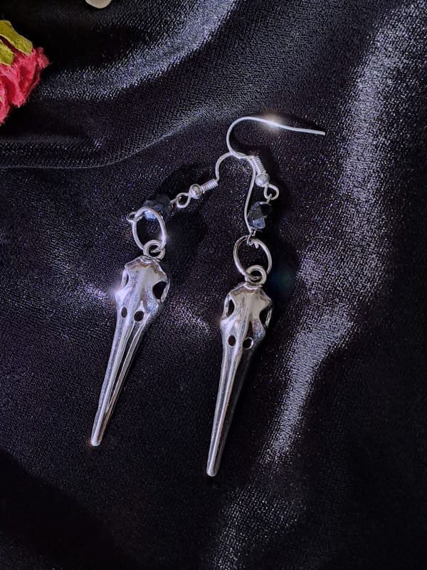 Birdskull Earrings - Black Glass & Small Ring - Image 11