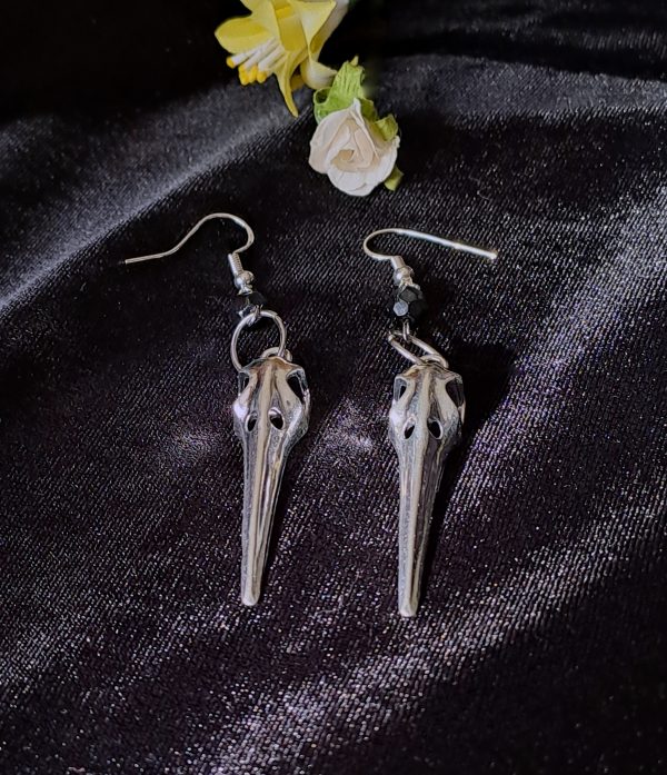 Birdskull Earrings - Black Glass & Small Ring - Image 12