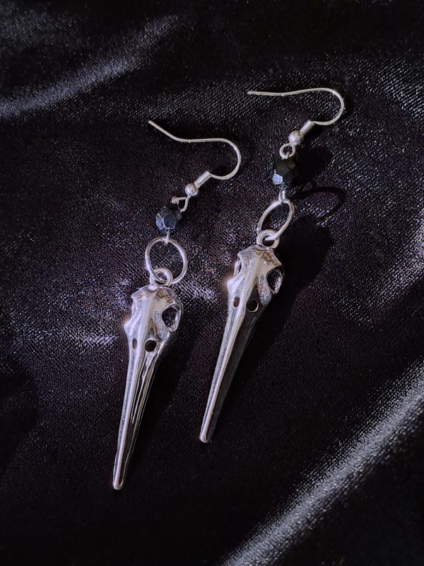 Birdskull Earrings - Black Glass & Small Ring - Image 13