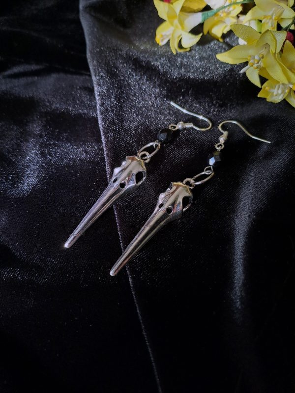 Birdskull Earrings - Black Glass & Small Ring - Image 14