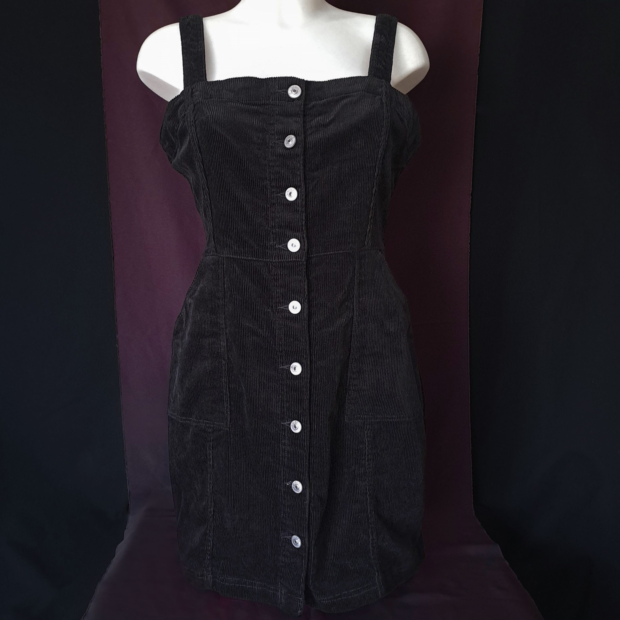 Black Pinafore Dress with Buttons