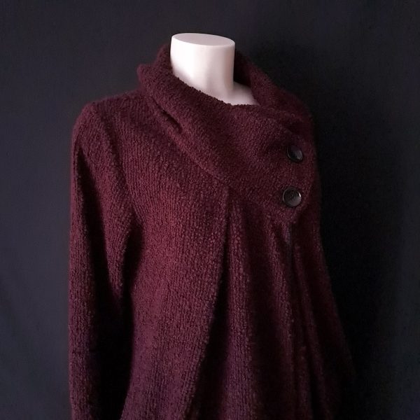 Burgundy Fleece Cape Coat with Buttons - Image 2