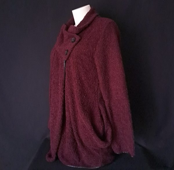 Burgundy Fleece Cape Coat with Buttons - Image 3