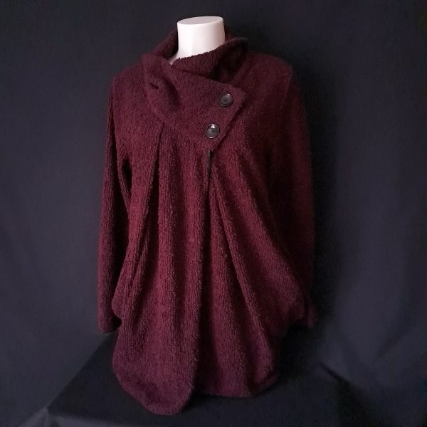 Burgundy Fleece Cape Coat with Buttons - Image 4