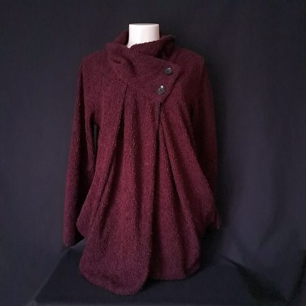 Burgundy Fleece Cape Coat with Buttons - Image 5