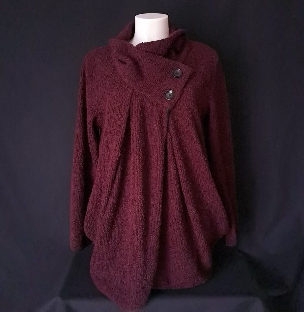 Burgundy Fleece Cape Coat with Buttons - Image 6