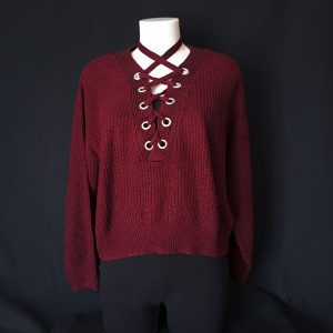 Lace-Up Burgundy Knit Sweater