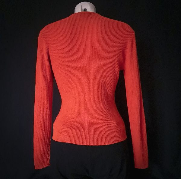 Ribbed Knit V-Neck Sweater - Pumpkin Orange - Image 6