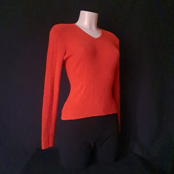 Ribbed Knit V-Neck Sweater - Pumpkin Orange - Image 5
