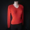 Ribbed Knit V-Neck Sweater - Pumpkin Orange