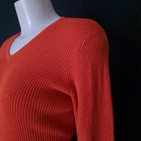 Ribbed Knit V-Neck Sweater - Pumpkin Orange - Image 8