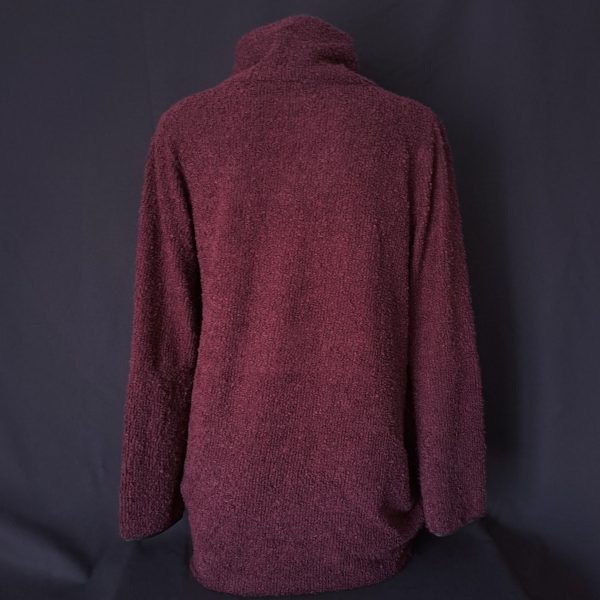 Burgundy Fleece Cape Coat with Buttons - Image 7