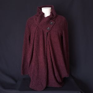 Burgundy Fleece Cape Coat with Buttons