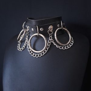 Choker with 3 Hoops and Chains Black