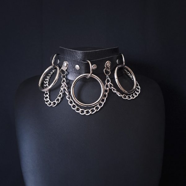 Choker with 3 Hoops and Chains Black - Image 2