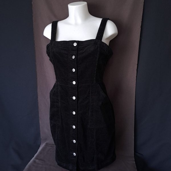 Black Pinafore Dress with Buttons - Image 3