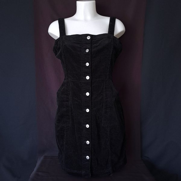 Black Pinafore Dress with Buttons - Image 2