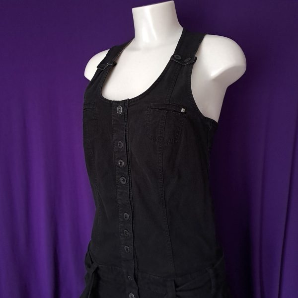 Black Denim Pinafore Dress - Image 3