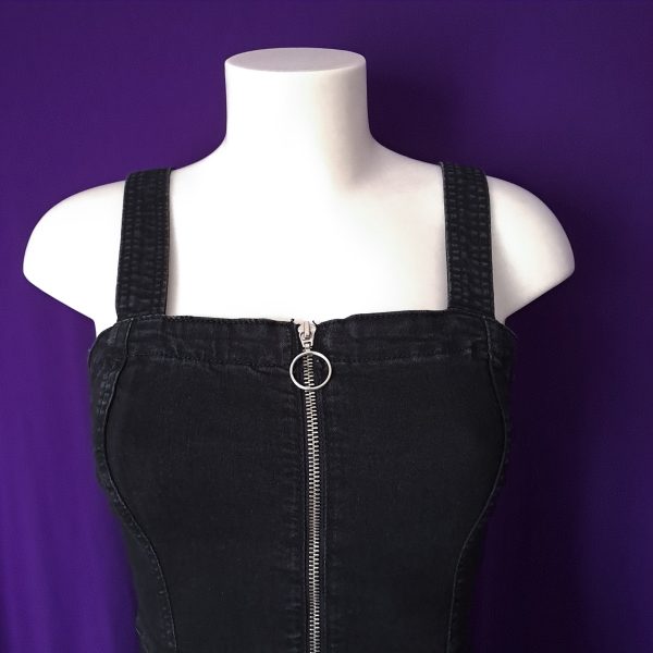 Black Pinafore Dress with Zipper - Image 3