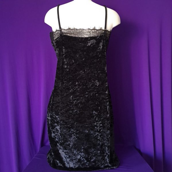 Black Velvet Dress with Lace Neckline - Image 2