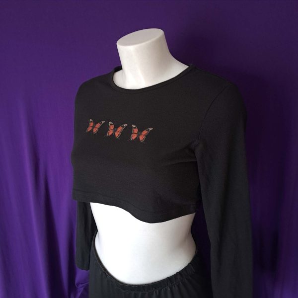 Long-sleeve Crop Top - Butterflies - Image 3