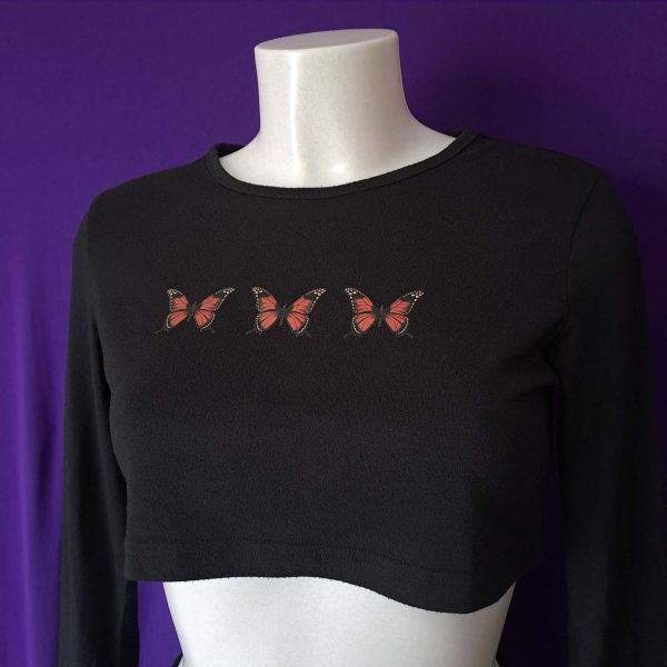 Long-sleeve Crop Top - Butterflies - Image 2