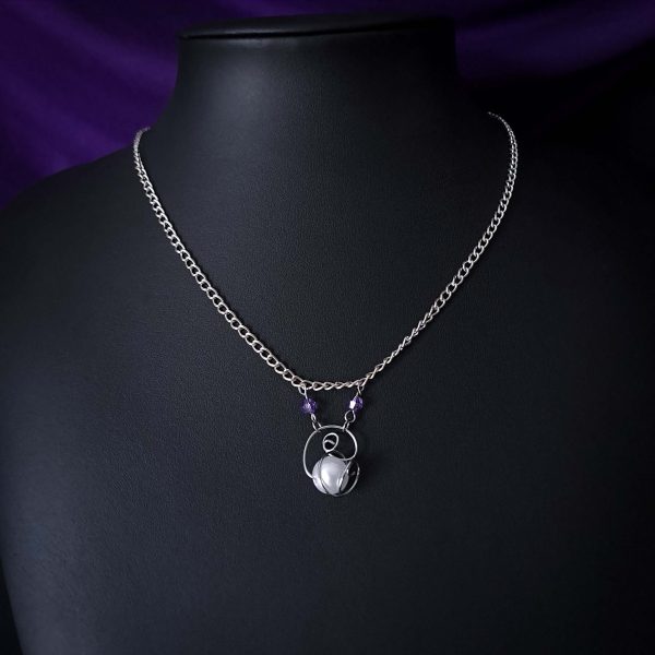 Elven Pearl Necklace - Pearl & Purple Crystals - Image 6