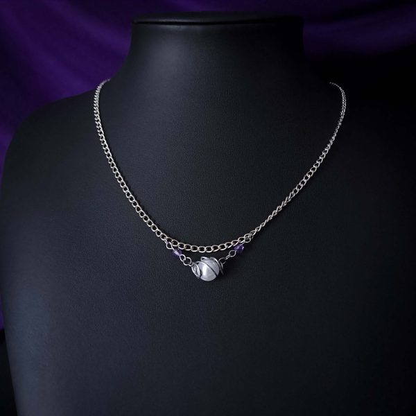 Elven Pearl Necklace - Pearl & Purple Crystals - Image 5