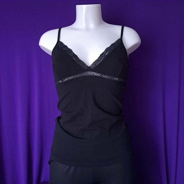 Black Camisole Top with Lace - Image 3