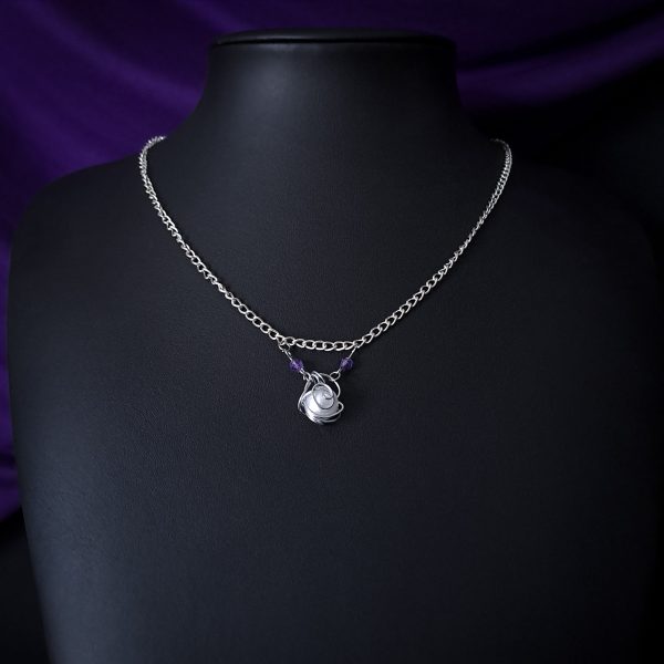 Elven Pearl Necklace - Pearl & Purple Crystals - Image 2