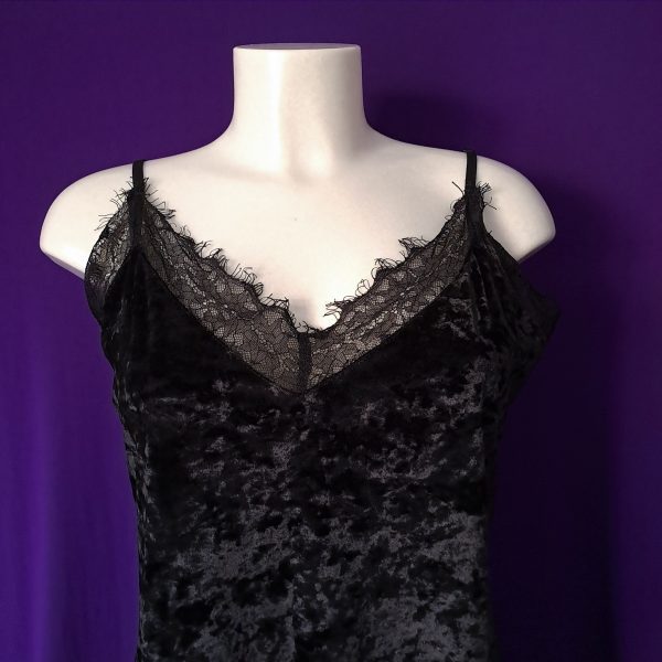 Black Velvet Dress with Lace Neckline - Image 3