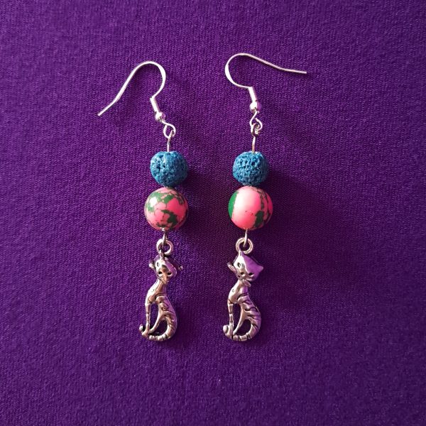 Psychedelic Cartoon Cat Earrings - Image 2