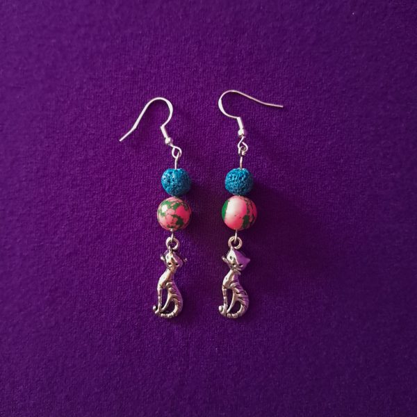 Psychedelic Cartoon Cat Earrings - Image 4