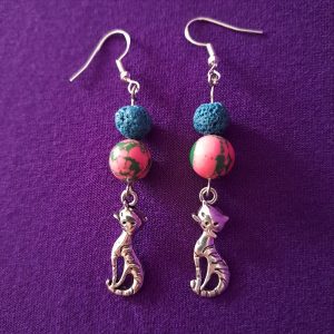 Psychedelic Cartoon Cat Earrings