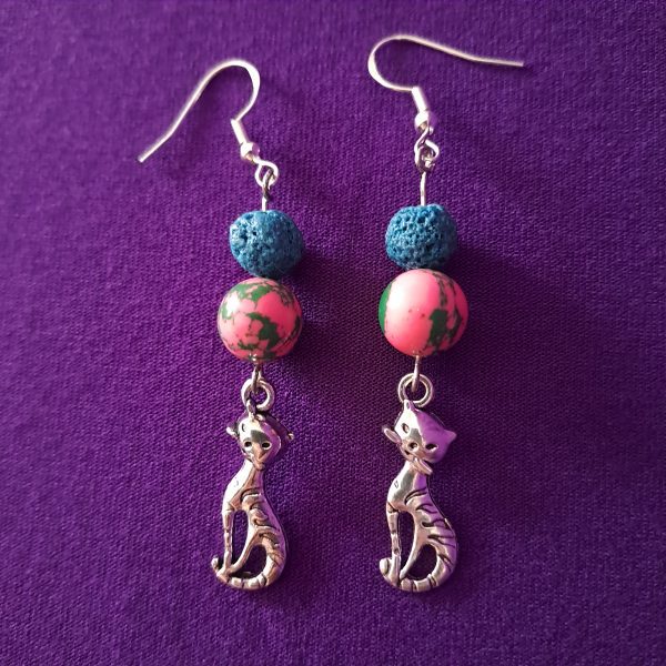 Psychedelic Cartoon Cat Earrings