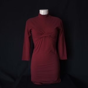 Burgundy Twist-Front Midi Dress