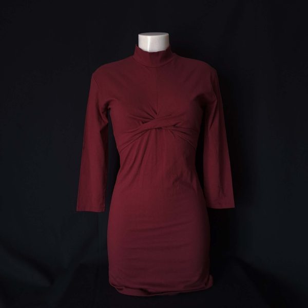 Burgundy Twist-Front Midi Dress