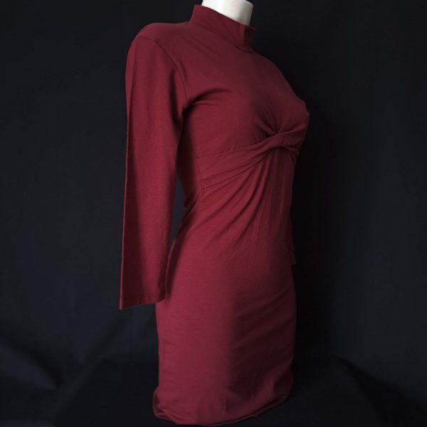 Burgundy Twist-Front Midi Dress - Image 5
