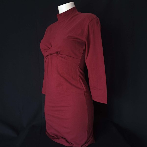 Burgundy Twist-Front Midi Dress - Image 3
