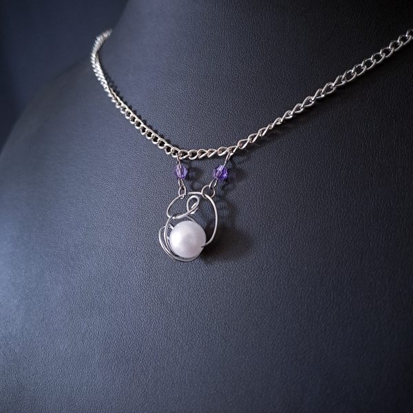 Elven Pearl Necklace - Pearl & Purple Crystals - Image 9