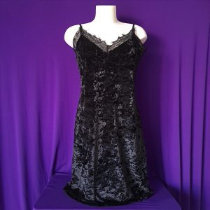 Black Velvet Dress with Lace Neckline