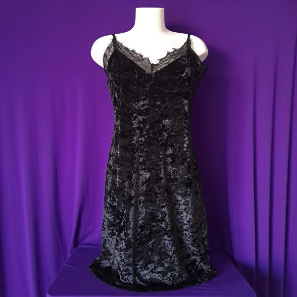 Black Velvet Dress with Lace Neckline