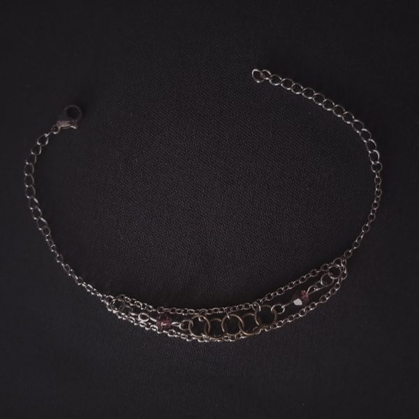 Bracelet - Chains, Copper Rings, Purple Crystals - Image 4