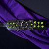 Leather Spike Bracelet - Green Spikes O-Ring & Chains - Image 9