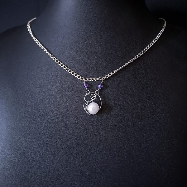 Elven Pearl Necklace - Pearl & Purple Crystals - Image 8