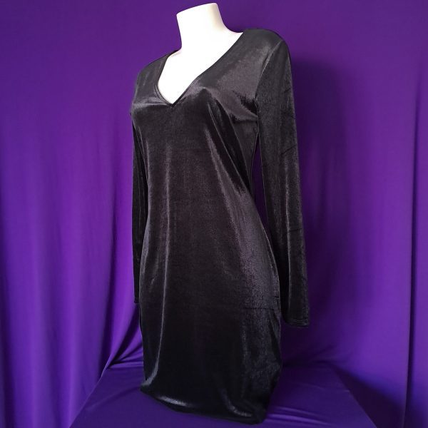 Long-Sleeve V-Neck Velvet Dress - Image 2