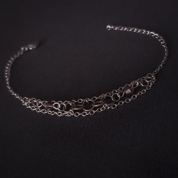 Bracelet - Chains, Copper Rings, Purple Crystals