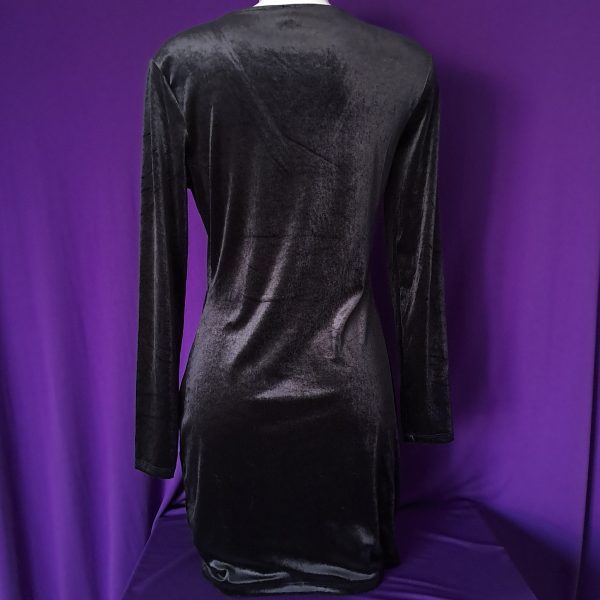 Long-Sleeve V-Neck Velvet Dress - Image 3